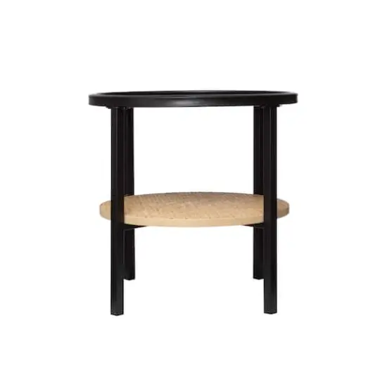 Hello Honey&reg; 17.75" Round Tray-Style Top & Bamboo Shelf Metal Accent Table {1}