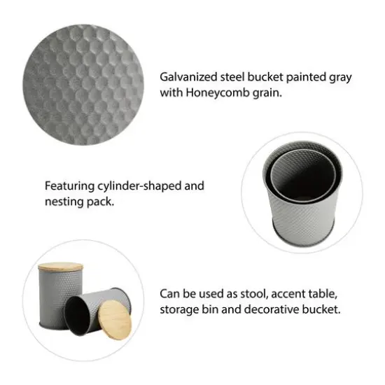 Glitzhome&reg; Metal Storage Accent Table with Solid Wood Lid Set Gray {7}