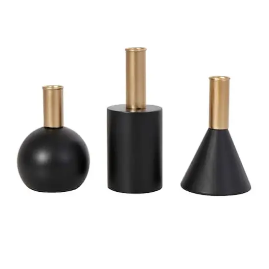 Black Wood Geometric Candle Holder Set {9}