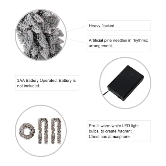 Glitzhome&reg; Pre-Lit Flocked Christmas Wreath & Garland Set with Timer, 3 Functions {9}