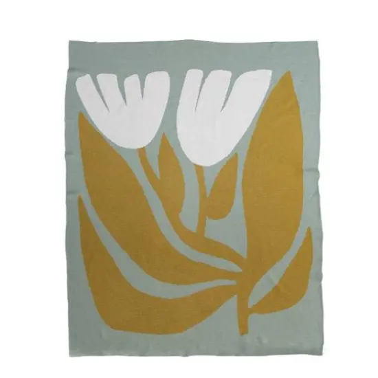 Hello Honey&reg; Cotton Knit Throw Blanket with Flowers, Multicolor {1}