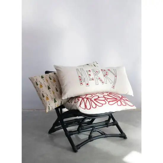 Hello Honey&reg; 26" Cream & Red Embroidery Cotton Slub Pillow {3}