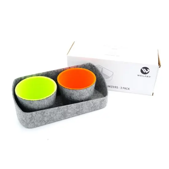 Welaxy Felt 3 Piece Gray Tray with Orange & Green Cups Desktop Organizer Set {1}