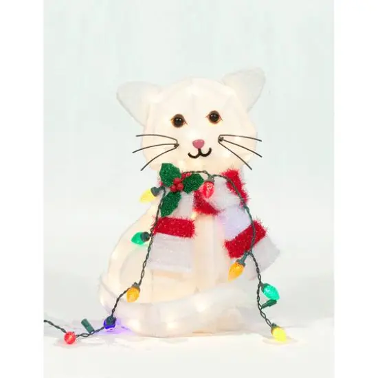 20" Plush Cat Sculpture with LED String Lights {1}