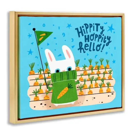Stupell Industries Hippity Hoppity Hello Bunny Floater Framed Art Gold {4}