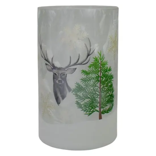 10" Winter Deer Flameless Glass Christmas Candle Holder {1}