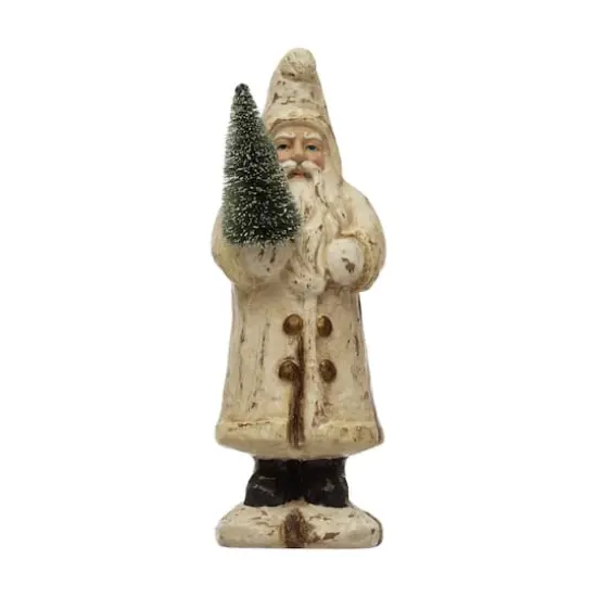 Hello Honey&reg; 9.5" Recycled Paper Mache Cream Santa with Bottle Brush Tree {1}