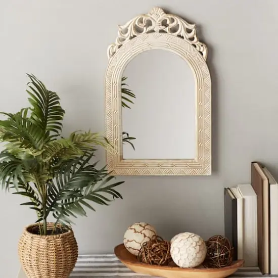 Arched-Top Antique White Wall Mirror {3}