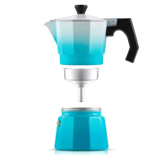 JoyJolt&reg; Italian Moka Pot 6 Cup Stovetop Aluminum Espresso Maker Blue {5}