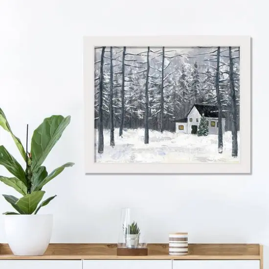 Painted Winter Cottage White Framed Canvas Wall Art {3}