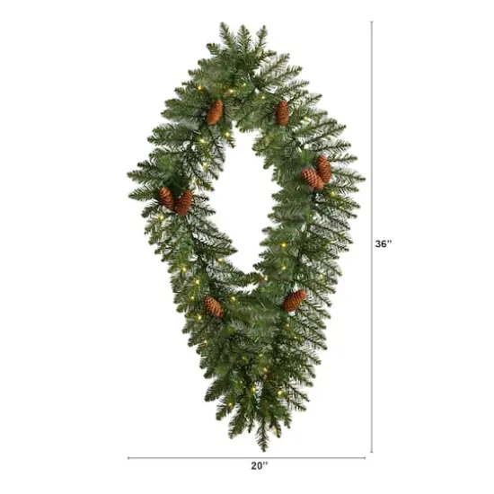 3ft. White LED Lights Holiday Geometric Christmas Diamond Wreath With Pinecones {3}