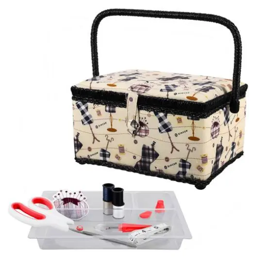 SINGER&reg; Large Classic Sewing Print Sewing Basket with Sewing Scissors & Notions {1}