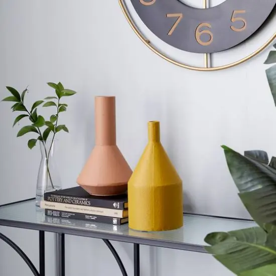 Set of 2 Multi Colored Metal Rustic Vase, 11.25", 11.5" {9}