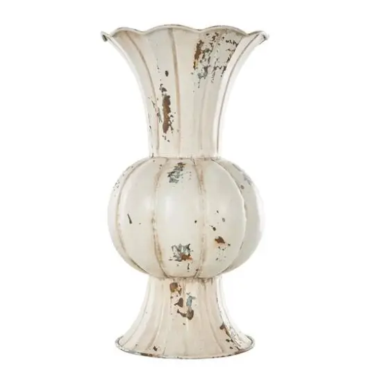 13.25" Distressed Cream Metal Tulip Vase {3}