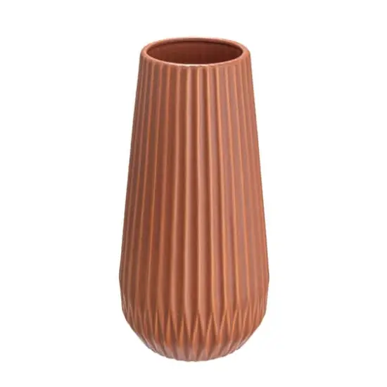 Hello Honey&reg; 11.4" Matte Terra Cotta Round Stoneware Fluted Vase with Embossed Lines {1}