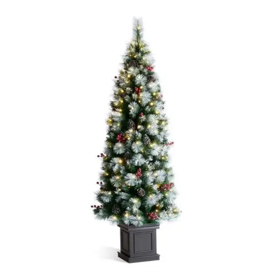 6ft. Pre-Lit Greenery Pinecones & Red Berries Artificial Christmas Porch Tree, Warm White LED Lights {1}