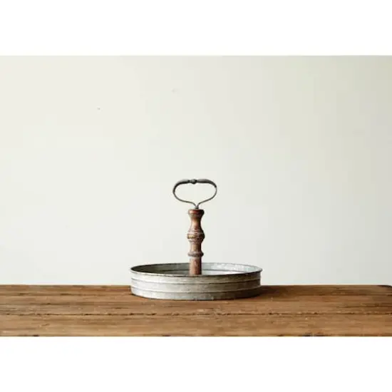 Hello Honey&reg; 11'' Round Metal & Wood Tray with Handle {4}