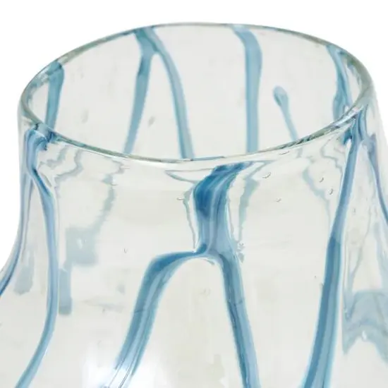 10" Cream with Wavy Blue Design Abstract Glass Vase {7}
