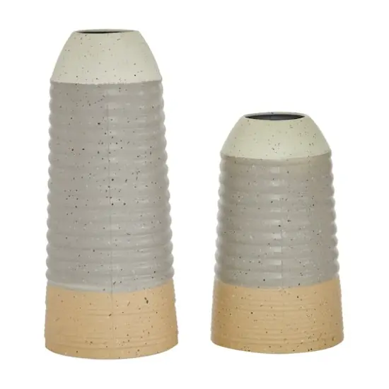 Set of 2 Multi Colored Metal Contemporary Style Vase, 10", 14" {6}