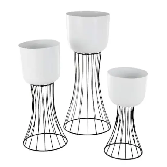 White Metal Planter with Black Hourglass Stands Set {1}