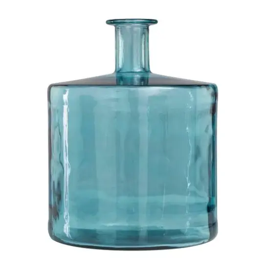 17" Teal Recycled Glass Spanish Bottleneck Vase {3}