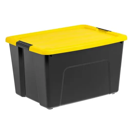 IRIS&reg; 60qt. Buckled Black Boxes with Yellow Buckle Lids, 6ct. {3}