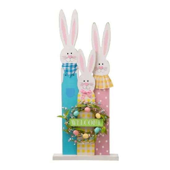 Glitzhome&reg; 30" Easter Wooden Bunny Family Standing D&eacute;cor {1}