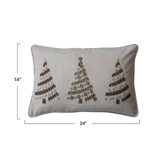Hello Honey&reg; 24" x 16" Embroidered Bead Christmas Trees Lumbar Pillow with Gold Piping {5}