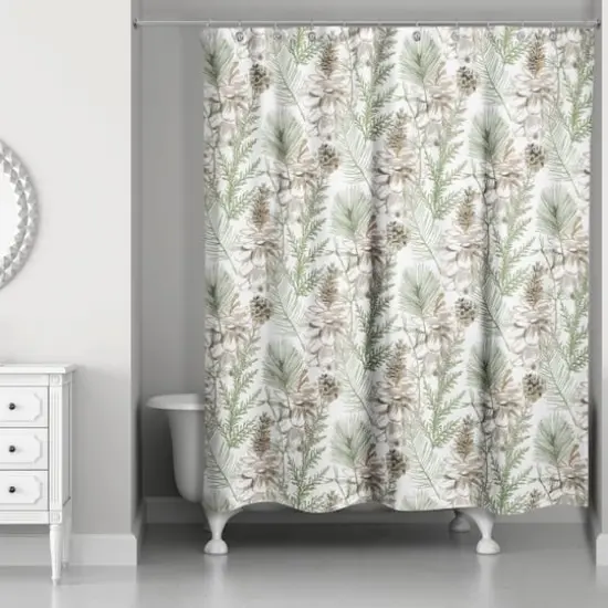 Pinecones & Greenery on White Shower Curtain {1}