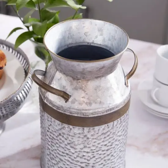 12" Gray Decorative Tin Milk Can {9}