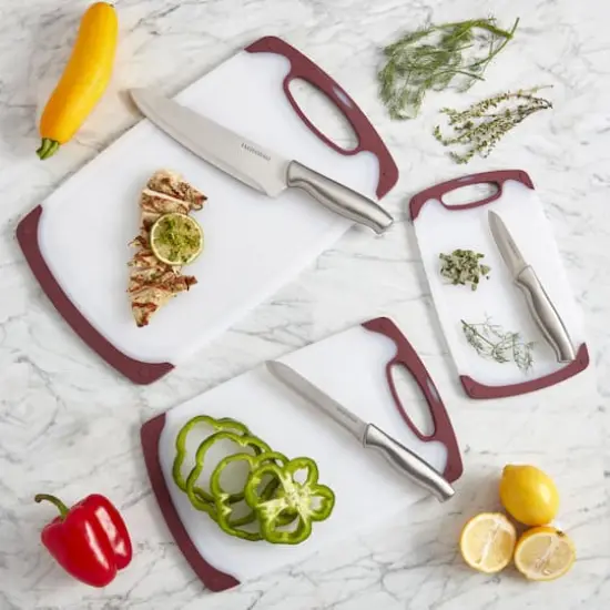 Farberware Non-Slip Plastic Cutting Board Set Maroon {4}