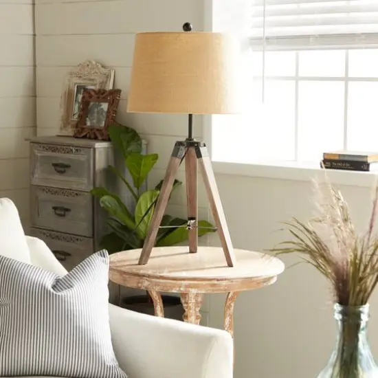 Set of 2 Brown Wood Rustic Table Lamp, 31" {13}