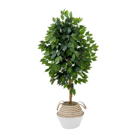 4.5ft. Artificial Ficus Tree with Double Trunk in Handmade Cotton & Jute Basket {1}