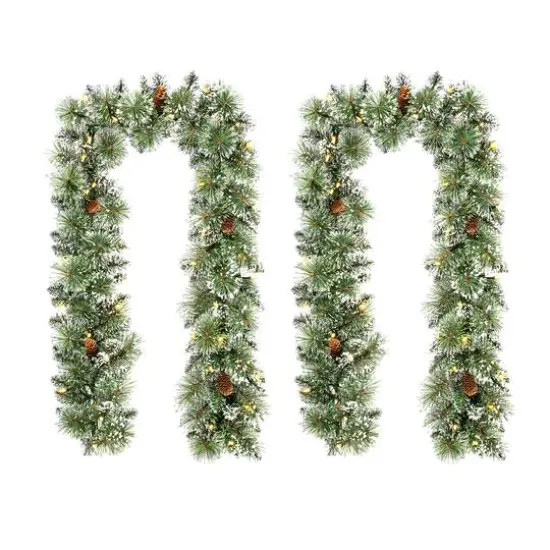 Glitzhome&reg; 6ft. Pre-Lit Frosted Greenery Pinecones Christmas Garlands with Timers, 2ct. {1}