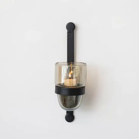 Hello Honey&reg; Industrial Metal Wall Sconce with Glass Candle Holder {3}