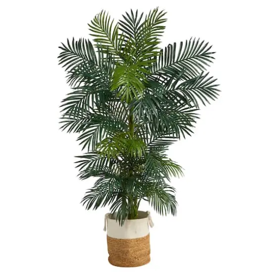 6.5ft. Golden Cane Artificial Palm Tree in Handmade Natural Jute and Cotton Planter {1}