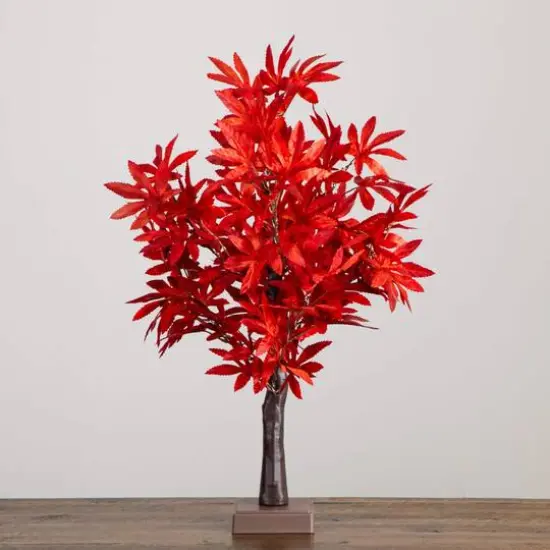 2ft. Pre-Lit Red Autumn Maple Artificial Fall Tree with 50 Warm White LED Lights and Detachable Base {8}