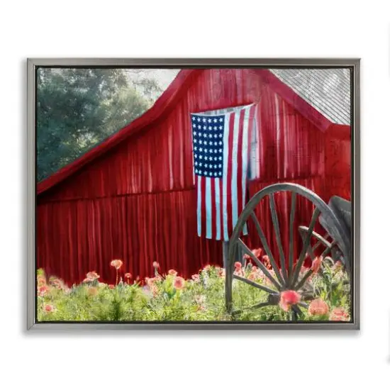 Stupell Industries Red Barn with American Flag Floater Framed Art Gray {1}