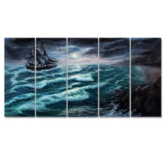 Designart - Pirate Ship Under Stormy Cloud - Sea & Shore Painting Print on Wrapped Canvas set {1}