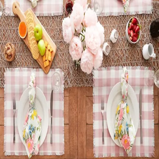 DII&reg; Heavyweight Check Fringed Cotton Placemats, 6ct. Pale Mauve {9}
