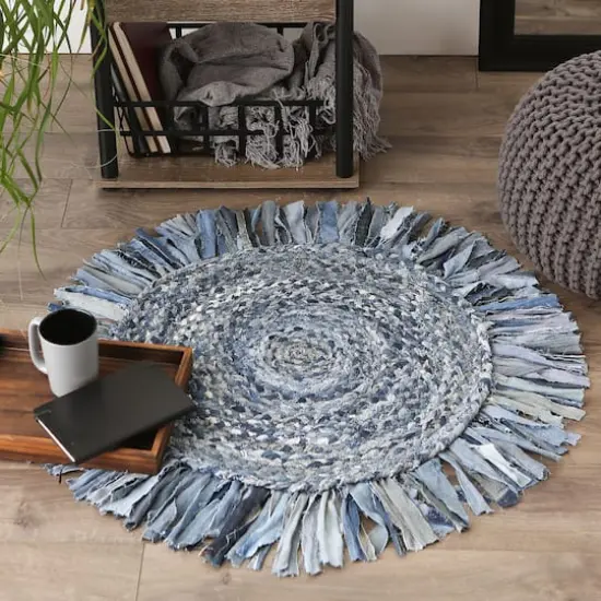 DII&reg; Round Rag Rug, 3ft. Denim Blue {5}