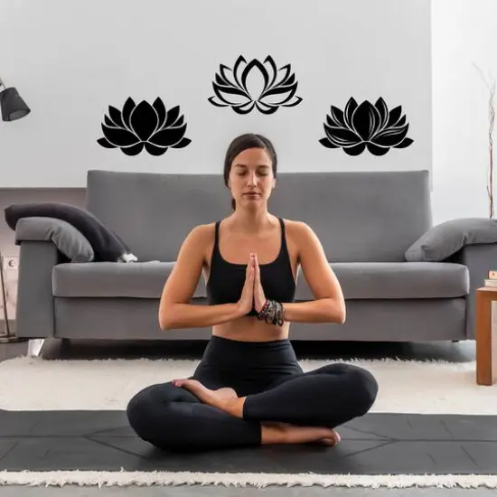 RoomMates Black Line Art Lotus Peel & Stick Giant Wall Decal Set {3}