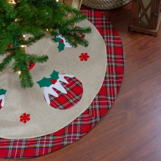 48" Christmas Puddings Burlap Plaid Tree Skirt {3}