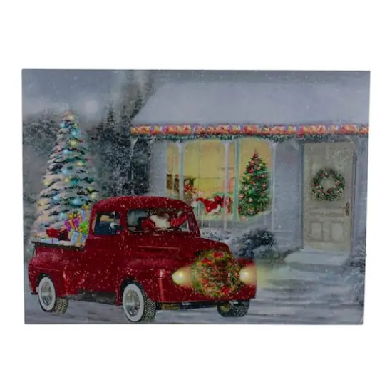 LED Fiber Optic Retro Red Truck Christmas Wall Art {1}
