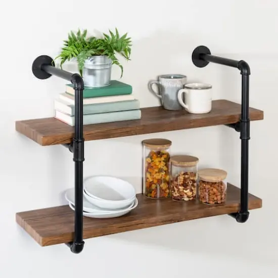 Honey Can Do Black 2-Tier Industrial Wall Shelf {3}