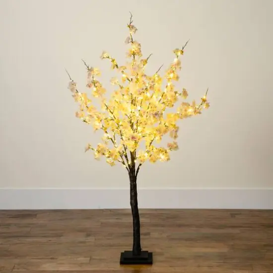 4ft. Pre-Lit Blossoming Pink Artificial Cherry Tree with Warm White LED Lights {8}
