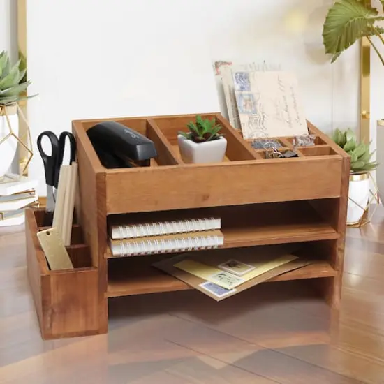 Elegant Designs Natural Wood Cubbies & Letter Tray Desk Organizer {4}
