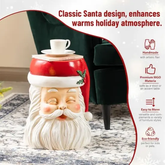 Glitzhome&reg; 16"H Christmas MGO Santa Stool or Accent Table {7}
