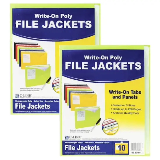 C-Line® Assorted Colored Write-On Poly File Jackets, 2 Packs of 10 {1}