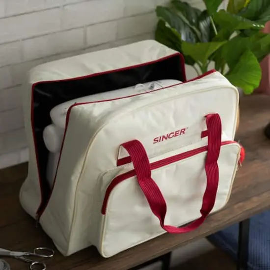 SINGER&reg; Cream & Red Sewing Machine Carry Case {3}
